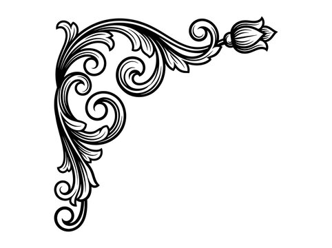 Elegant black decorative scroll with floral detail