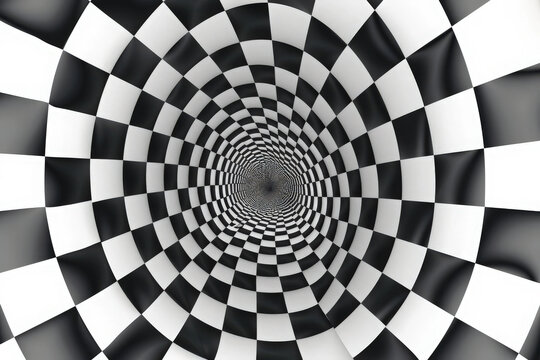Abstract Black and White Checkered Vortex Pattern