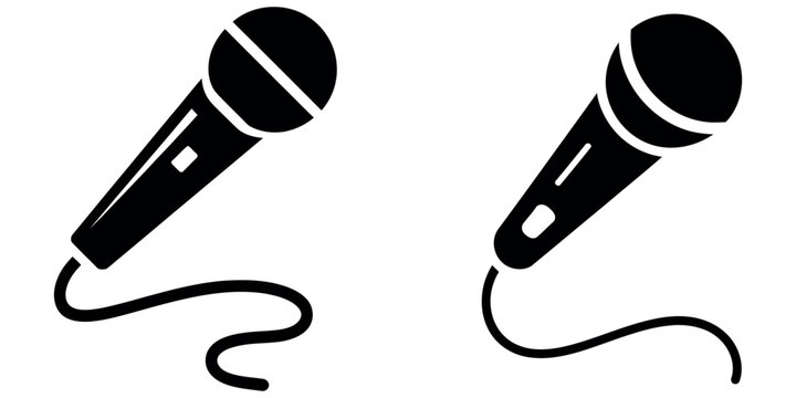 Two black silhouette icons of microphones with coiled cables, representing audio and performance.