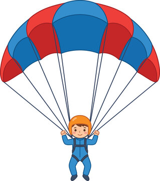 Cartoon illustration of a skydiver with a colorful striped parachute