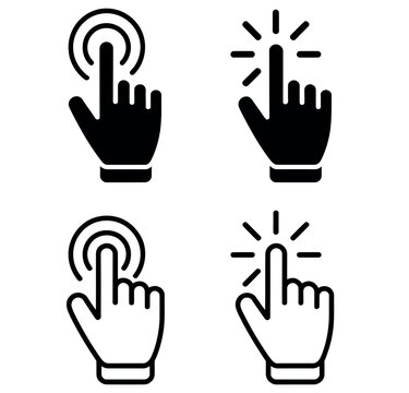 Set of hand cursor click icons for website interaction and user interface design elements.