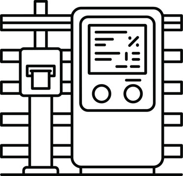 Automated security turnstile gate terminal with electronic display monitor card reader system interface layout vector line icon