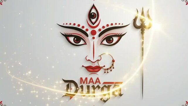 Maa Durga Divine Eyes and Trident on White Background, Traditional Hindu Devotional Artwork