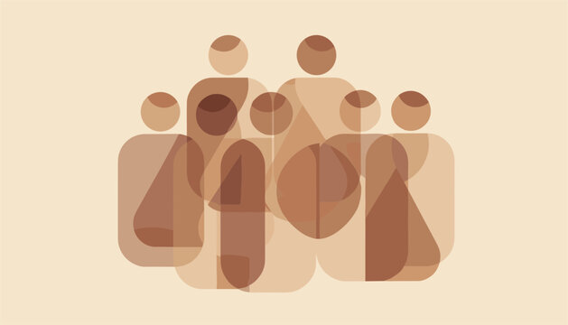 Overlapping abstract human figures created with geometric shapes and soft brown gradients for a conceptual art piece.