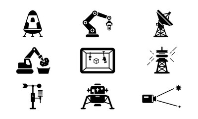 Space Technology Engineering and Exploration Glyph Icon Set © Ayesha