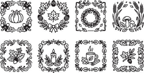 Fototapeta premium Vintage autumn decorative border illustrations