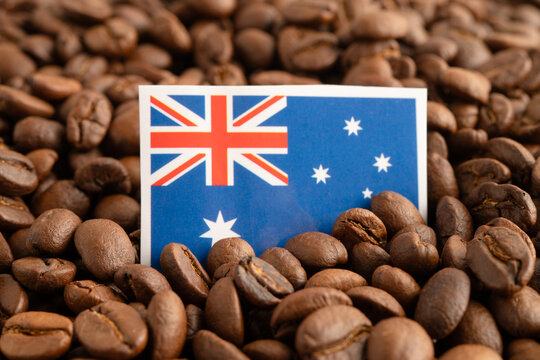 Australia flag on coffee bean, import export trade online commerce.