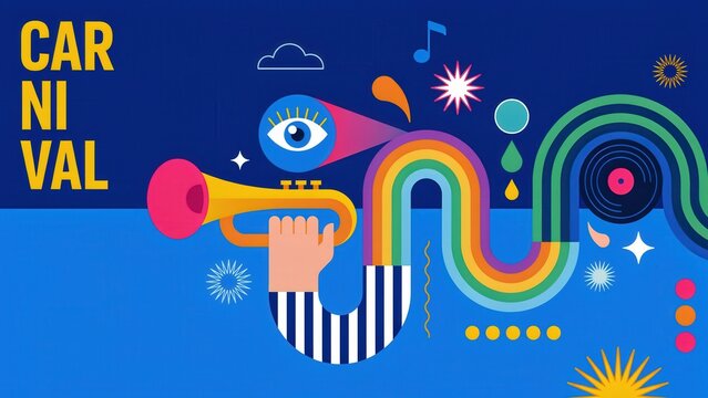 Colorful carnival celebration poster with trumpet and music