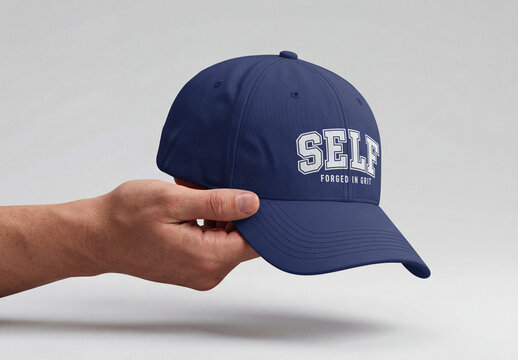 Hand Holding Baseball Cap Mockup