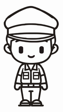 Cute Police Officer Line Art Character for Kids Coloring Page