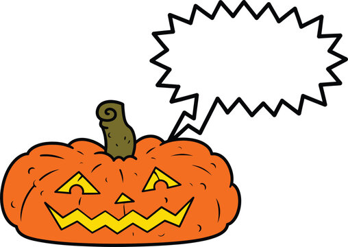 Scary Cartoon Halloween Jack-o'-Lantern with Sharp Speech Bubble for Custom Text or Shouting Message Vector Illustration - Perfect for Spooky Holiday Party Invites and Creative Designs.