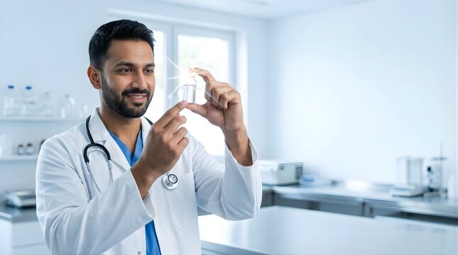 Professional Male Doctor Holding a Glowing Medicine Vial in Laboratory