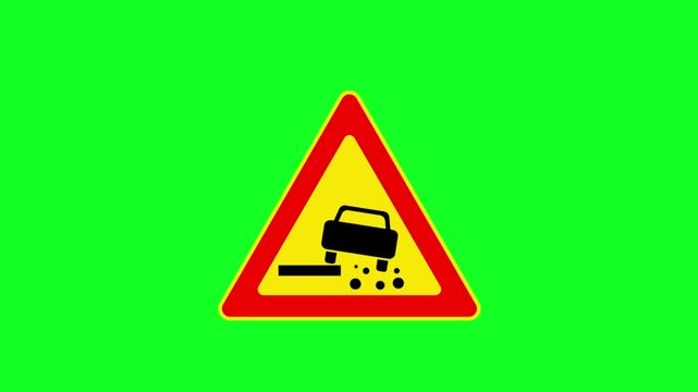 Animated Soft Verge Warning Sign On Green Screen For Road Safety Alert