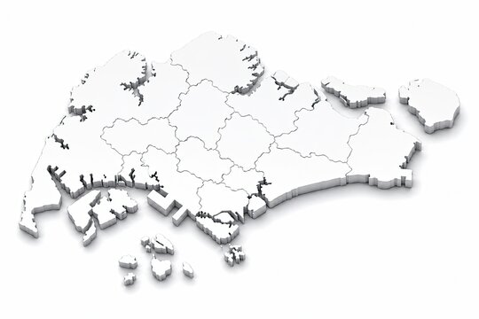 Detailed map of singapore country with districts on white background