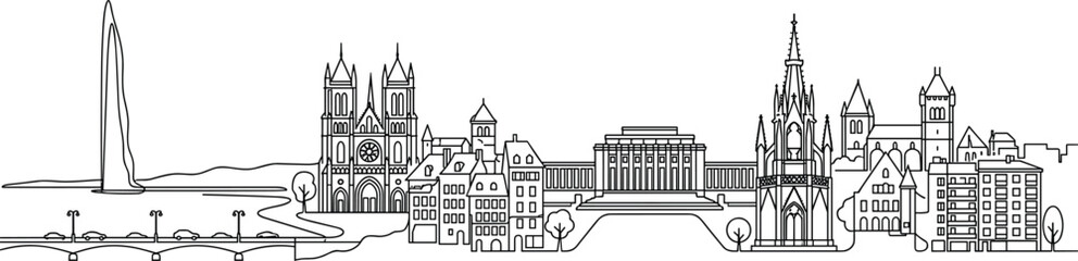 Fototapeta premium Cologne Germany Skyline One Line Drawing with Historic Landmarks Minimalist Outline Illustration