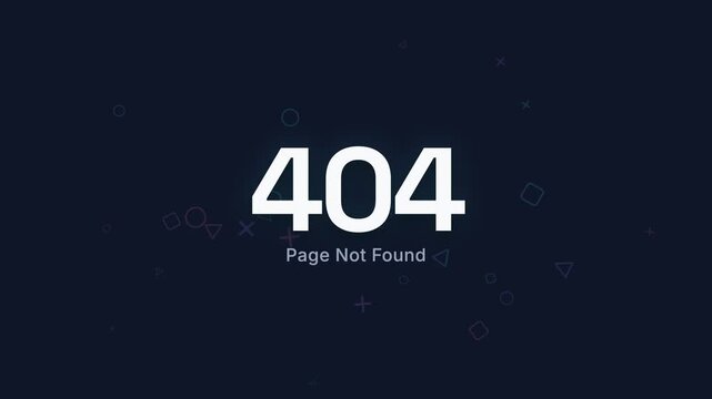 Clean dark interface displaying 404 HTTP error, signaling a missing web page or broken link