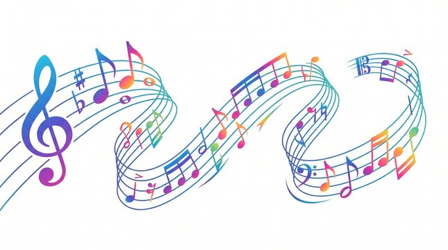 Fluid Gradient Musical Staff and Floating Notes Vector Wave