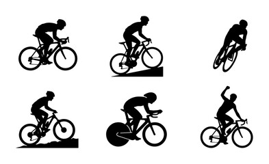 Naklejka premium Cycling Silhouettes: Diverse Bicycle Sports Actions, Vector Icons for Fitness and Competition