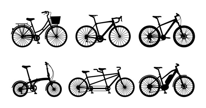 Diverse Bicycle Collection Vector Icons: City, Road, Folding, Tandem, Electric Bikes