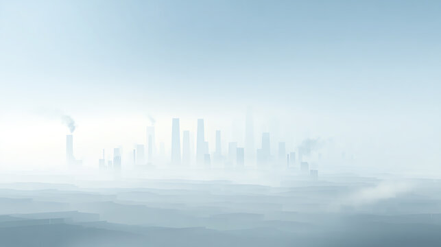 A serene city skyline enveloped in a soft layer of fog, depicting the tranquil yet mysterious beauty of urban life amidst nature.