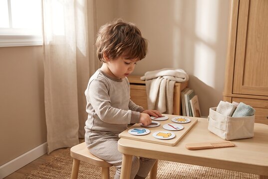 Child Completing Visual Matching Activity For Independent Learning