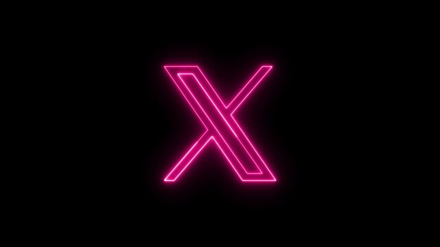 Vibrant neon X symbol glowing in dark with futuristic digital light effects