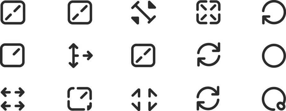 Expand screen icon, fullscreen maximize symbol, video resize button, image enlargement, window extension control, digital interface, vector graphic element.