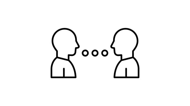 Minimalist icon of two people talking to each other.