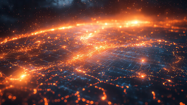 A vibrant, glowing depiction of a networked world, showcasing the interconnectedness of modern technology and digital landscapes.