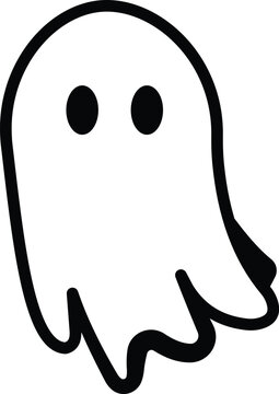 Minimalist vector ghost illustration featuring a friendly white spirit character design with bold black outlines for fun holiday graphic projects