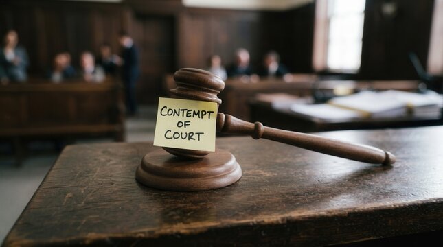 Wooden gavel symbolizing contempt of court and disobedience in a legal setting concept with showing