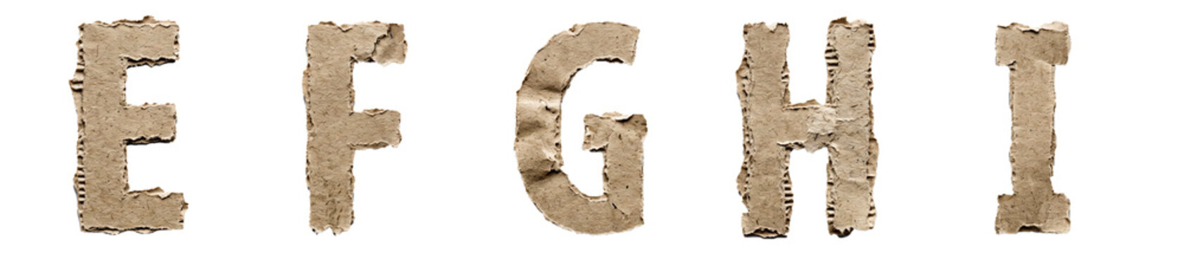 A close-up view of cardboard letters on a transparent background