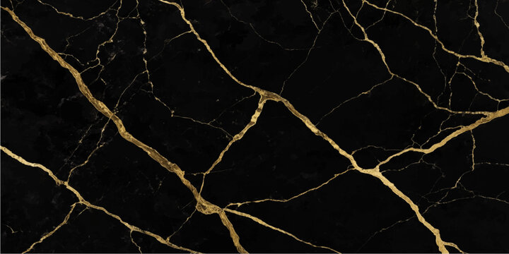 Luxury black marble texture vector background with geometric golden veins for premium banner design