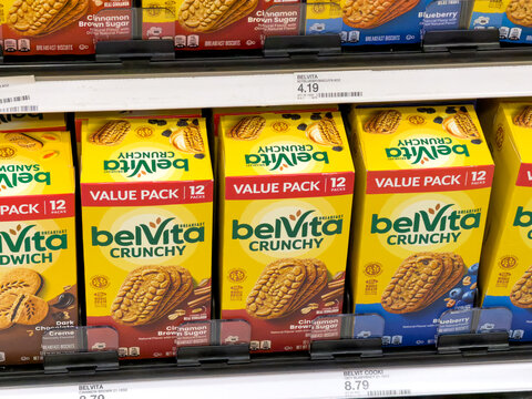 BelVita Crunchy Breakfast Biscuits On Store Shelf
