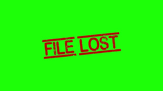 File Lost rubber stamp animation. File Lost Stamp textured bold text motion. Up to down stamp zooming and hit effect 4k video.