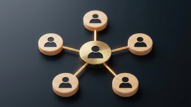 Connected people icons illustrating a team collaboration network and organizational leadership concept.