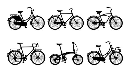 Fototapeta premium Diverse Bicycle Silhouettes Collection: Urban Commuter, Road Bike, Folding Bike, Vintage Style
