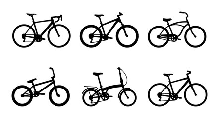 Fototapeta premium Diverse Bicycle Collection Vector Icons, Cycling Sports & Transportation Graphics