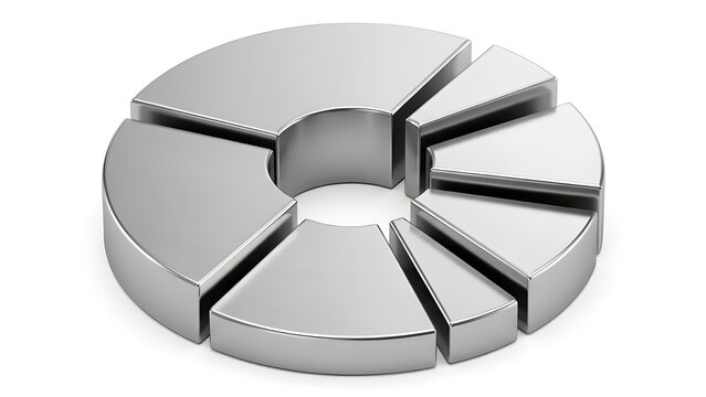 3D Metallic Silver Exploded Pie Chart Infographic