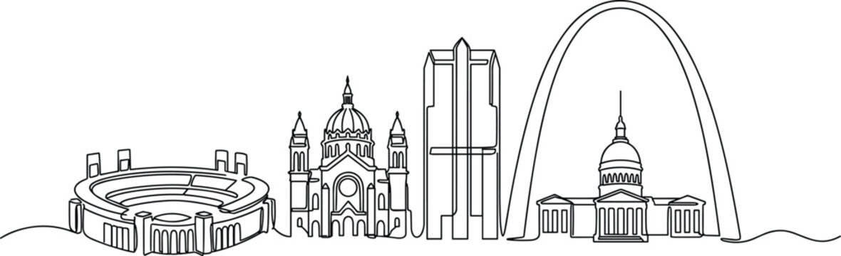 St Louis Missouri Skyline One Line Drawing with Famous Landmarks Minimalist Outline Illustration