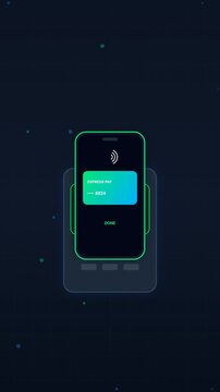 3D Flat Vector Contactless NFC Mobile Payment Loop Animation Vertical 9:16 - Smartphone Tapping POS Terminal with Receipt and Success Badge