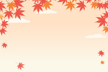Fototapeta premium 紅葉と夕空の背景フレーム_ベクターイラスト