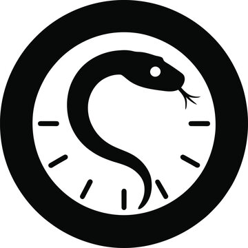 Minimalist icon of a snake coiled inside a circular clock face frame
