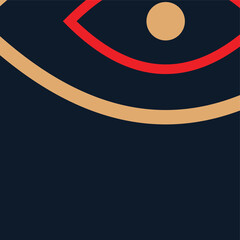 Obraz premium Abstract geometric eye pattern with red and gold lines on a dark blue background.