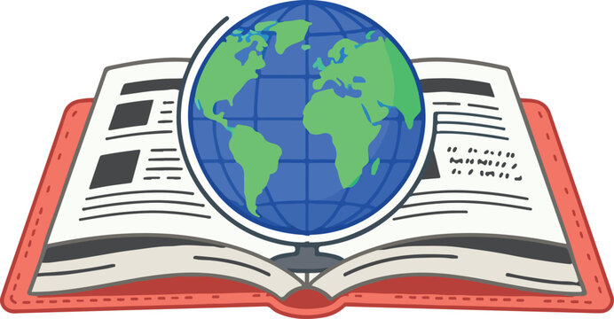 Open Book Desk Globe World Education Vector Icon
