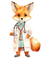 Naklejka premium Orange fox doctor white background veterinarian.