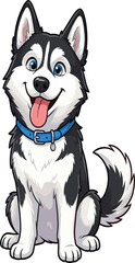 Cute sitting Siberian husky dog with blue collar vector illustration for pet and animal design © Afsana