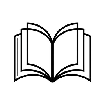 Simple black line open book icon for education and knowledge concepts