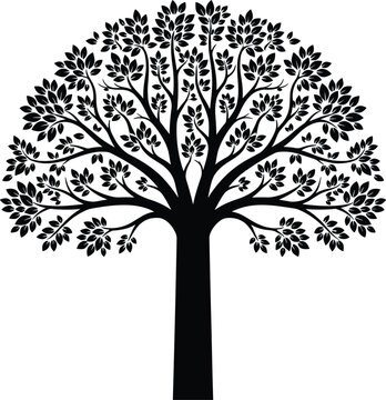 Ornate black tree silhouette vector illustration with intricate spreading branch pattern and dense foliage for family heritage