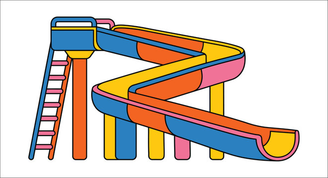 Colorful water slide with ladder stands isolated on a white background a playful vector illustration